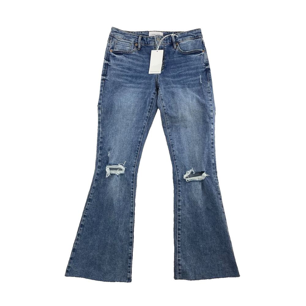NEW Dear John Rosa Flare Jeans Women Size 27 x 29 Inseam Blue Frayed Hems 66-27